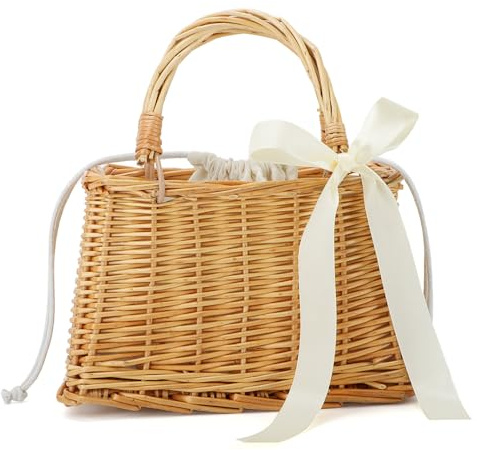 BWBIKE Bolso de Ratán Natural de Playa - Mimbre Tejido a Mano para Mujer, de Paja Boho para Verano, Viajes y Compras