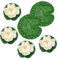Caelura 4 Künstliche Seerosen + 2 Realistische Lotusblätter, Schwimmende Blumen, Seerosen Künstlich Schwimmend, Wasserlilie Schwimmende TeichDekoratio, Schwimmende Aquarium Pflanzen, white Lotus Blume