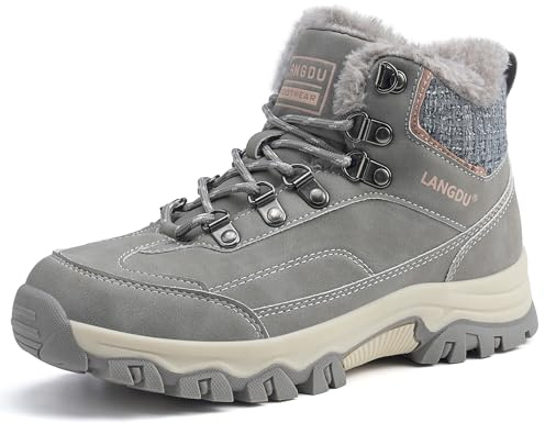 LANGDU Botas de Mujer Invierno Zapatos Impermeables Trekking Botines,Gris,39EU