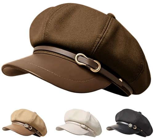 Busnos Basker Newsboy Cap Damhatt Med Åttkantig Form Basker för Damer Newsboy-Kepsar Trendiga Söta Hattar Höst- Och Vintermössor Hatt Skjutkeps i Mörkbrunt