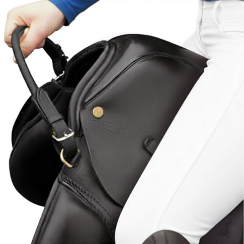 Hunters Saddlery Sangle de selle en cuir cousu rond - Poignée de selle pour un maintien sûr lors de l'équitation, cheval, 35 cm (noir)