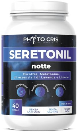 Melatonina 1 mg Forte 40 Capsule – Integratore per Sonno e Rilassamento con Valeriana, Escolzia e Oli Essenziali di Lavanda e Limone – Supporto Addormentamento e Riposo Notturno