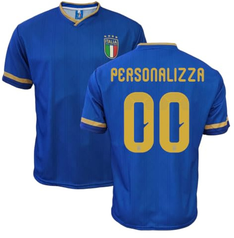 FIGC Maglia Replicadella Nazionale Italiana di Calcio, Personalizzabile con Nome e Numero, 100% Poliestere, Made in Italy, Taglie Bambino, Ragazzo e Adulto (da 4 Anni alla XXL)