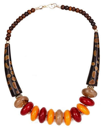BUDDHAFIGUREN Collar budista con cuentas de cuerno rojo, gris, ámbar y yak