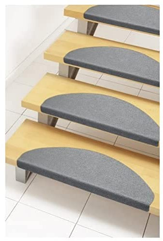 andiamo Stufenmatte Paris - Treppenstufen Matten selbstklebend - Treppenteppich 15er Set - Stufenmatten innen als Schutz für die Treppe vor Kratzern und Abnutzung 23 x 65 cm grau