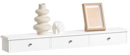 SoBuy Mensola da Muro con 3 Cassetti - mensole da parete per Ingresso, Soggiorno e Camera - Bianco 94x15x10cm FRG43-L-W
