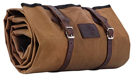 1844 Helko Werk Handmade Waxed Canvas Cowboy Bedroll - Camping Bed Roll with Leather Straps and Zipper - Waterproof Waxed Canvas Portable Bed Outdoor Camping (Bedroll Field Tan) #F8761FT