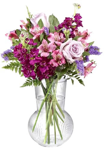 Vase Ribbed Glass Vases 17 cm 6.6 Inch Flowers Ledoir, Vases for Flowers Roses, Bud Daffodils Peony Tulip flower vase Living Room Wedding Modern