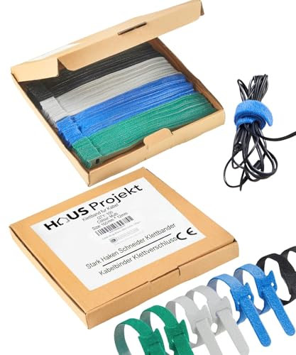 Haus Projeck Gancho y Bucle Bridas Cables Reutilizables, 100 x Multi Potente Organizador Cables, Sujeta Cable Jardín, Planta Cinta para Cables, Cable Management, Mobile Phone Cable Ties, 150x12