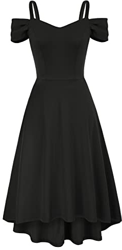 GRACE KARIN Women Fancy Cocktail Party Dresses Elegant Cold Shoulder A-line Black Evening Dress S