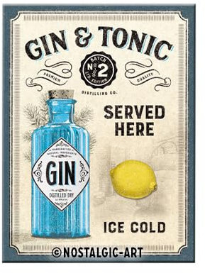 Nostalgic-Art Retro Kühlschrank-Magnet, 6 x 8 cm, Gin & Tonic Served Here – Geschenk-Idee als Bar-Zubehör, aus Metall, Vintage Design