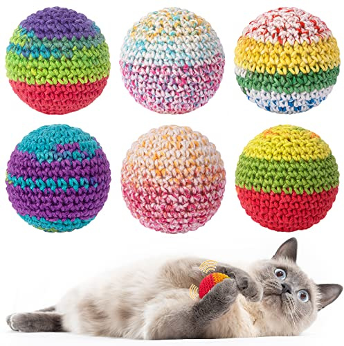 Retro Shaw Cat Toys Balls, Yarn Cat Ball with Bell Inside, Kitten Toys for Indoor Cats Kitty, Interactive Cat Nip Chew Toys for All Pet Breed 6 Pack