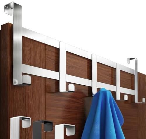 Menz Porte-manteau pour porte, argenté - crochet porte en acier inoxydable, facile à installer - solution suspendue, attache stable
