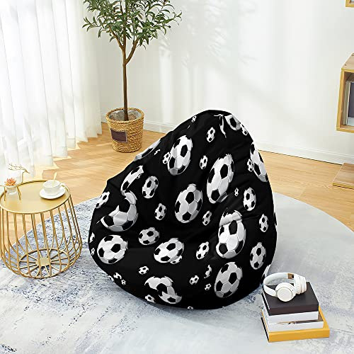 Highdi 3D NO Filler Beanbag,Soft Toy Storage Bean Bag Chair Cover Kids Adults,Lazy Sofa Beanbag NO Stuffed for Large Indoor Outdoor Bean Bag (L:90x110cm,Football)