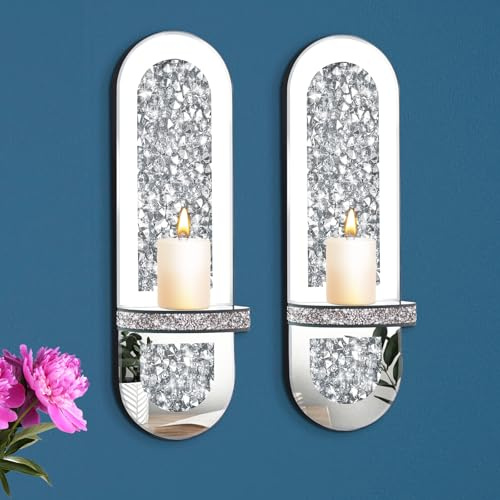 Juego de 2 candelabros de Cristal triturado con Espejo de Cristal Plateado para decoración del hogar, Sala de Estar, Comedor, Dormitorio