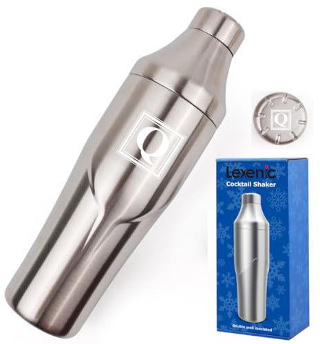 Lexenic 710 ml cocktailshaker - martiniskakare med individuella monograminitialer - Dubbel vägg isolerad för att hålla dryckerna svala - vridet lock utan att fastna, sil