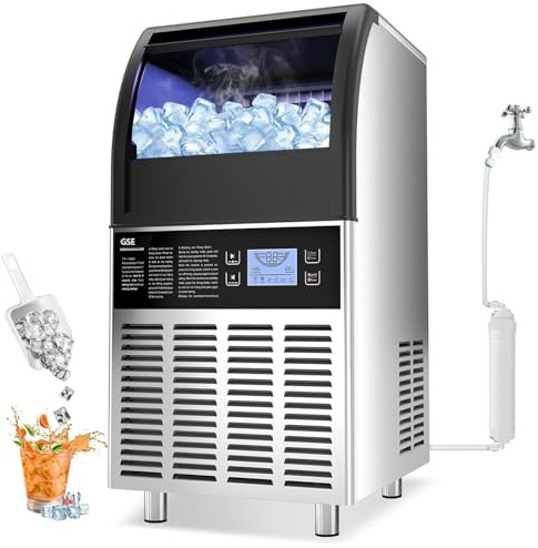 GSE Máquina Para Hacer Hielo Comercial, 68kg/24 Horas, Máquina De Hielo Industrial,Para Fabricar Cono De Nieve,Con Panel De Control LCD Y Cuchara De Hielo,Para Cafeterías Bares Restaurante Y Cafetería