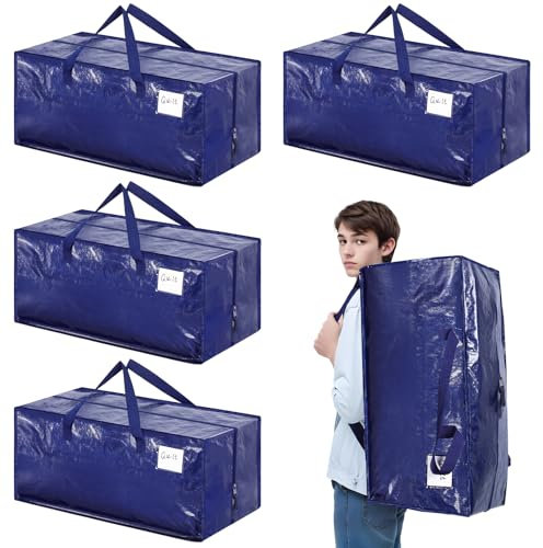 Dntorx 4 Stück 92L Aufbewahrungstasche, Heavy-Duty Umzugskartons Große Umzugstaschen mit Rucksackgurten Faltbare Aufbewahrungsbox mit Reißverschluss für Umzug Camping Bettwäsche Kleidung Aufbewahrung