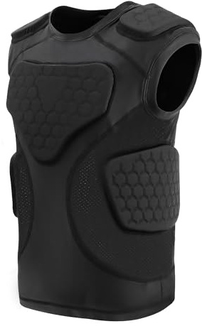 Youth Football Padded Shirt, Chest Rib Protector, Compression Padded Vest with 5-Pad for Sports Paintball Football Baseball Lacrosse
