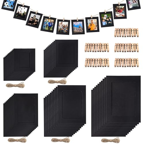 Wokape 50Pcs Paper Picture Frames Set,3/4/5/6/7 Cardboard Photo Frame, DIY Cardboard Photo Hanging Display For Home, Party, Classroom Crafts and Office Wall(Black)