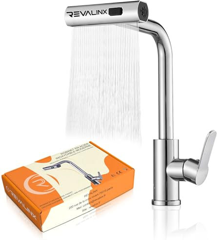 Robinet de Cuisine Douchette, Extractible- Cascade Rotatif 360° | 3 Modes | Mitigeur Cuisine avec Douchette Évier Inox Haute Pression | Robinet Cuisine Moderne avec Levier Unique