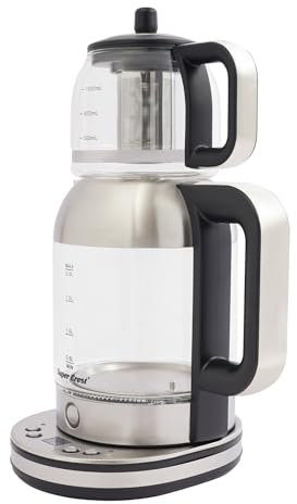 Glas Wasserkocher mit Warmhaltefunktion und Teesieb, Edelstahl Teekocher 40-100°C 2L+1L 2000W Abschaltautomatik