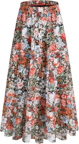 Genfien Dam kjolar elastisk hög midja maxi chiffongkjolar för kvinnor med foder sommar vintage lång elegant A-linje strandkjol