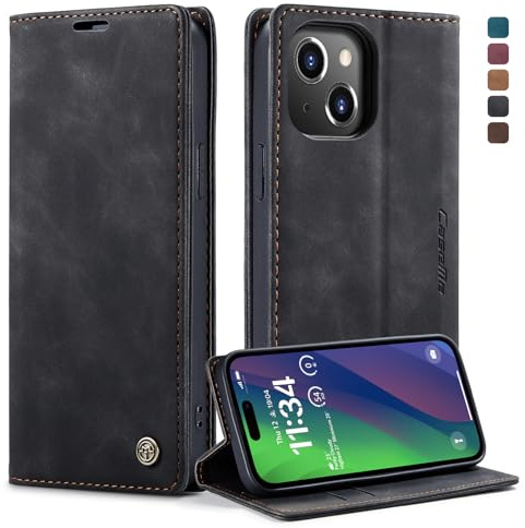 Monweicz Cover Compatibile con IPhone 15, Custodia Portafoglio con Slot per Scheda, Protezione Completa Premium in Pelle PU, Flip Libro Magnetica IPhone 15, Nero