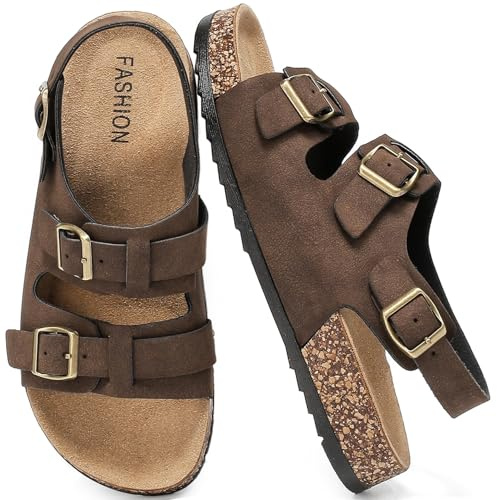 Jifenkla Mules Sandales Femme,Antidérapantes Sabots Été Plates En Liège Sandales Homme,Réglables Boucles Plateforme Chaussons Mode Pantoufles de plage