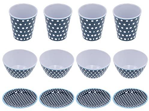 12 pezzi set di stoviglie a punta blu scuro, tazza di materiale melamina tazza di insalata piatti piatti, eleganti per il ristorante per la casa, durevoli e pratici stoviglie