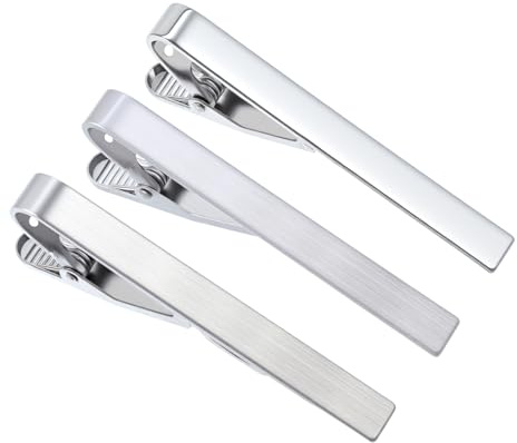 3Pcs Silver Tie Clip, Silver Tie Clips for Men with Adjustable Clasp Ideal for Professional Office Wear and Formal Events