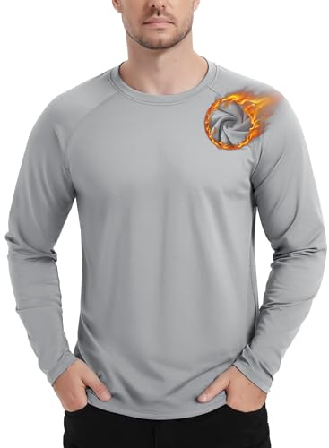 TACVASEN Maglietta a Maniche Lunghe da Uomo Maglietta Termica Invernale a Maniche Lunghe Intimo Tecnico Caldo Tee Shirt da Corsa Grigio Chiaro, XL