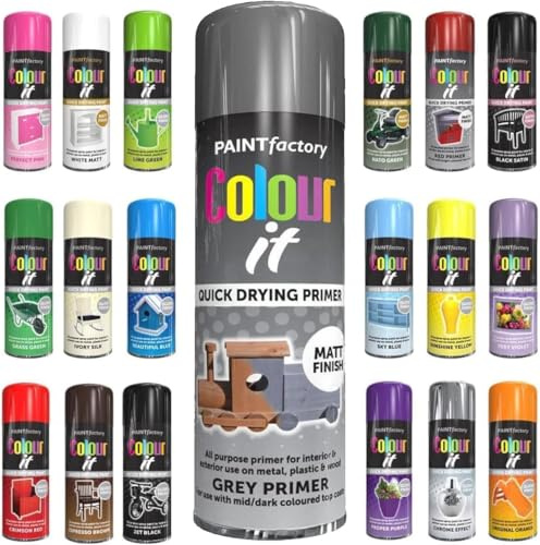 Pack of 4 Spray Paint Primer matt Grey Finish Aerosol 250ml Cans - Quick Dry, All Purpose Spray Paint for Interior and Exterior Ideal for Wood, Metal, Plastic, Indoor & Outdoor Use