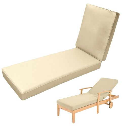 Aocase Cuscino per Lettino da Giardino Pieghevole Cuscino Impermeabile per Lettino Prendisole da Spiaggia, Cuscino Imbottito Lettino Prendisole Tinta Unita loneta, con Laccetti,38 Beige,183x53x10cm