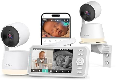 Dr.Care LumiView Smart WiFi Baby Monitor - 5 1080P FHD & 2K Camera App Control, Privacy Mode, 5000mAh Removable Battery,Cry & Motion Alerts, HD Night Vision, RGB Night Light (2 Camera + 1 Monitor)