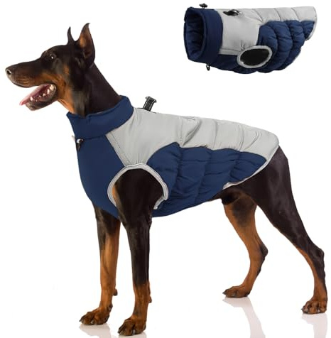 FEimaX Abrigo para Perros Impermeable Chaqueta Cálida de Invierno Resistente a Prueba de Viento Ropa para Perros pequeños Medianos Grandes Reflectante Chubasquero Perro y Mascota con Cuello Ajustable