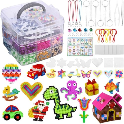 Conjunto de perlas para planchar para niños, 11.000 piezas, conjunto maxi de perlas para enchufar a partir de 3 años para niñas y niños, con caja de almacenamiento, placas para perlas de planchar