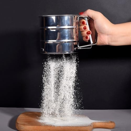 Zeroupshop Setaccio portatile in acciaio inox, 17,5 x 12,8 x 13 cm, con maglia fine, per cuocere zucchero, spezie, cacao in polvere e altri ingredienti secchi, argento