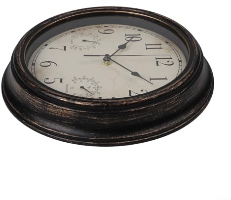 Orologio da parete da 30,5 cm con termometro e igrometro per giardino, resistente alle intemperie, orologio al quarzo con estetica vintage, funzionamento silenzioso, facile installazione (rame nero)