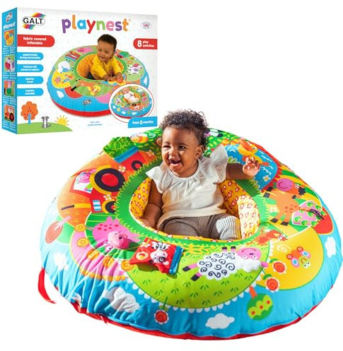 Galt Playnest, Farm - Baby Sit Me Up with Inflatable Ring, Head & Neck Support, 8 Sensory Activities, 90cm Diameter & Machine Washable Cover - Easy Travel, Suitable from Birth - Ages 0 Months Plus