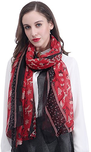 Lina & Lily Sciarpa Donna con Stampa di Natale (Rosso, Natale)