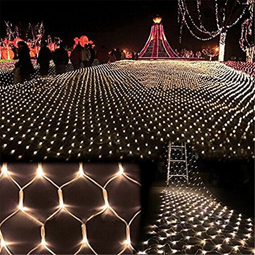 DOCHEER LED Net Mesh String Fairy Light Warm White, 9.8ft x 6.6ft 204 LEDs 8 Modes, LED Indoor Outdoor String Lights Waterproof Wedding Party Garden Room Christmas Holiday Decorative Light