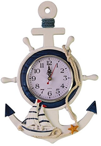 Inzopo - Orologio da parete con ancora, motivo mare e spiaggia, per nave nautica