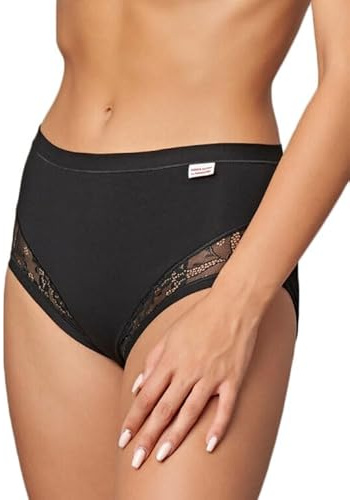 Marlene 13645 Set di 3 Slip Donna a Vita Alta Culotte in Cotone Elasticizzato Mutande Intime con Pizzo Non sgambate comode Traspiranti morbide Cuciture Piatte Made in Italy (Nero, 5/L)