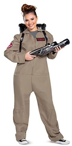 Disguise Adult Deluxe, Official Ghostbusters Afterlife Movie Costume Jumpsuit with Inflatable Proton Pack, Multicolored, Extra Large (50-52)