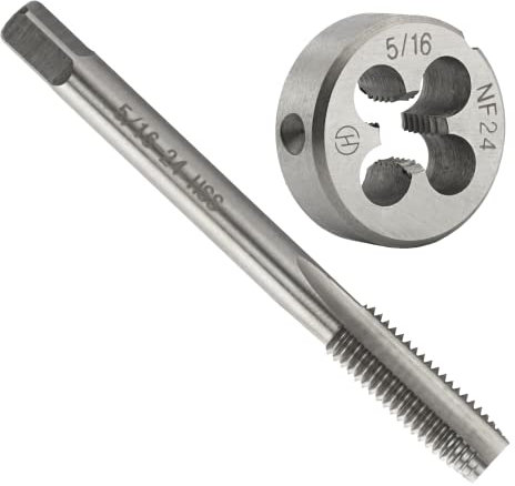 Aceteel 5/16-Zoll-24 UNF HSS Gewindebohrer- und Schneideisen-Set, Maschinengewindebohrer und UNF Rundgewinde-Schneideisen für Rechtshänder