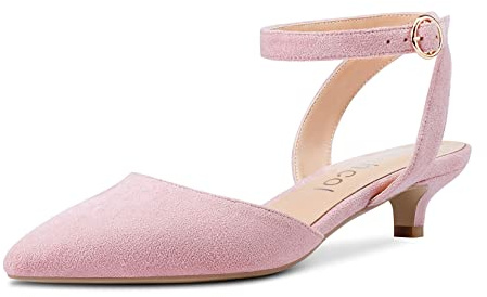 Aachcol Femmes Bas Kitten Talon Heel Escarpins Pointu Bout Lanières Cheville Slingback Sandales Cute Dress Chaussures Mariage Bureau Party 3 CM Rose Suède 38 EU