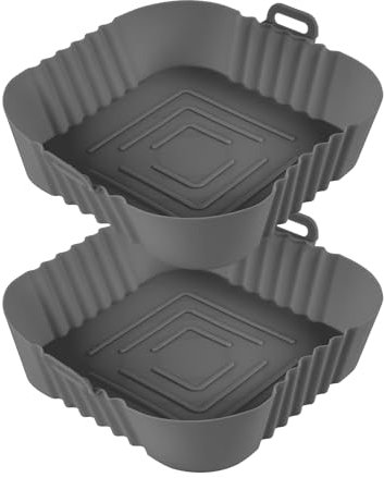 Vicloon 2 Pezzo Teglia in Silicone per Friggitrice ad Aria 19.5cm Cestino per Friggitrice ad Aria in Silicone Air Fryer Accessori Resistenza alle alte Temperature, per Friggitrice ad Aria Forno Grigio