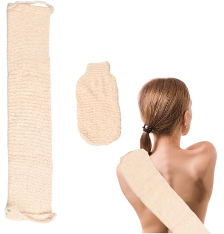 Peeling Duschtuch und Rückenschrubber Set, 100% Natürlicher Sisal Peelinghandschuh Körper, Massagegurt für Dusche - Entfernt abgestorbene Haut und verwöhnt den Rücken
