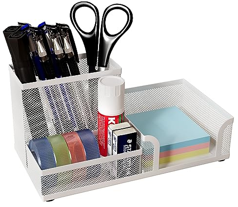 EasyPAG Portapenne da Scrivania 3 Compartimenti Metallo Rete,Organizzatore Scrivania,Portaoggetti,Porta Cancelleria per Ufficio & Casa,Bianco
